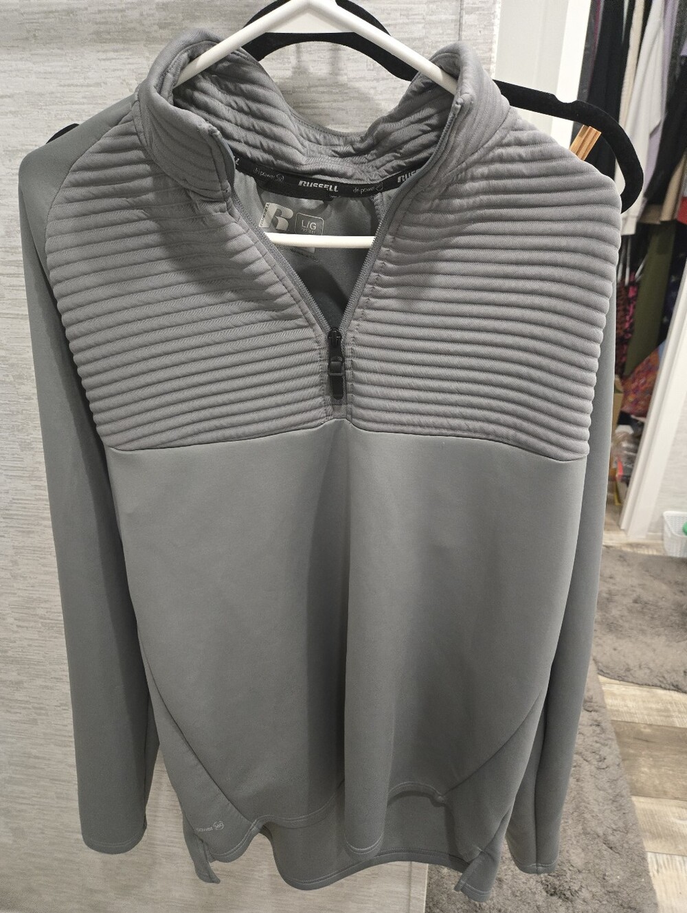 Russell Athletic Quilted Gray Half-Zip Pullover
